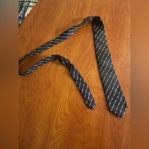 Classic Navy Striped Men's Tie - Navy with Yellow & Red Accents